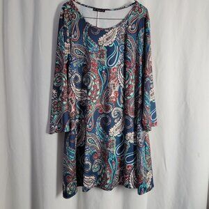 Enmain Dress Tunic Paisley Silky Flowy 3X Plus Colorful BOHO Chic Stretch Resort
